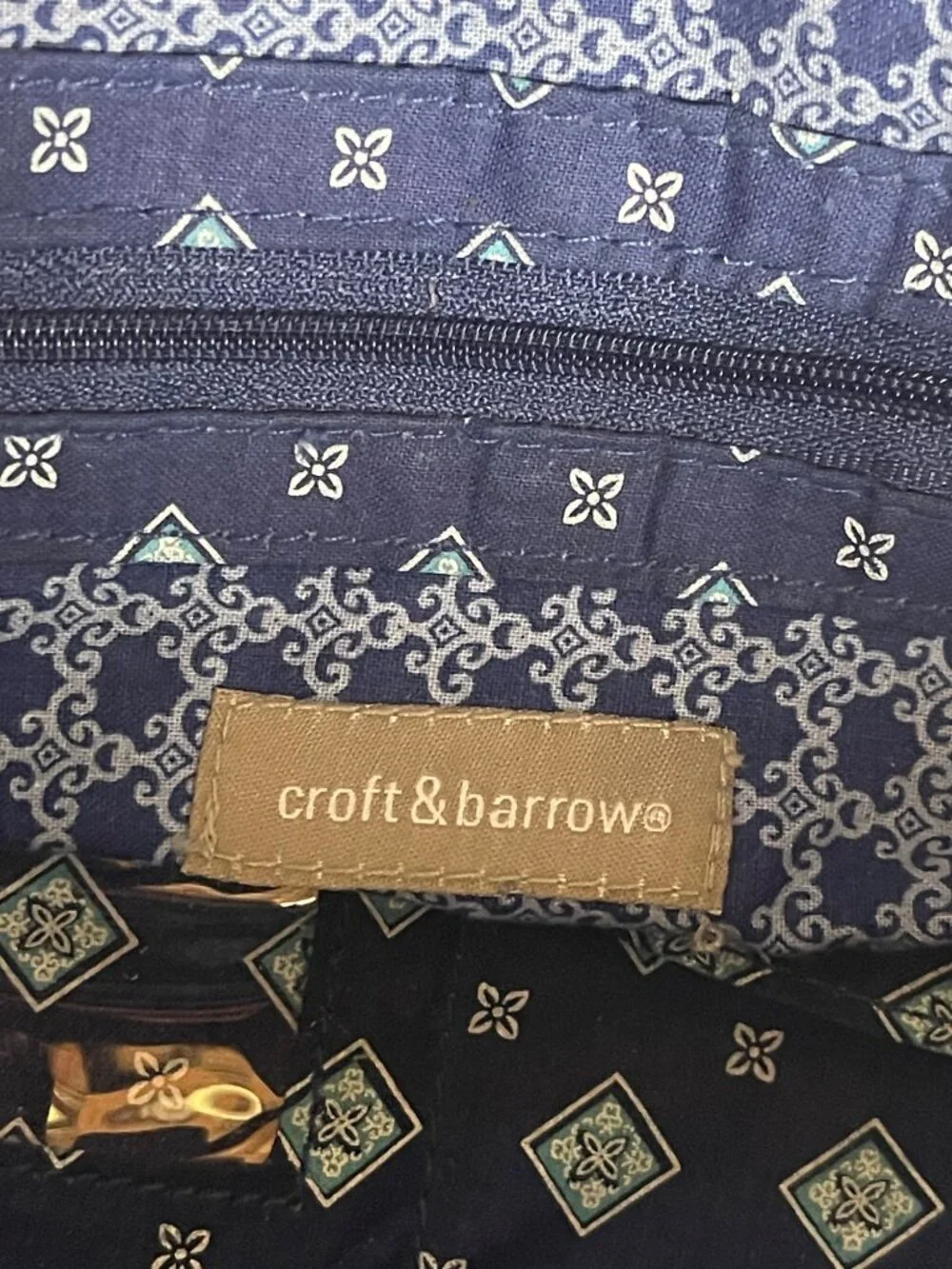 Croft & Barrow Quilted Fabric Shoulder Bag Blue Geometric Pattern Vintage